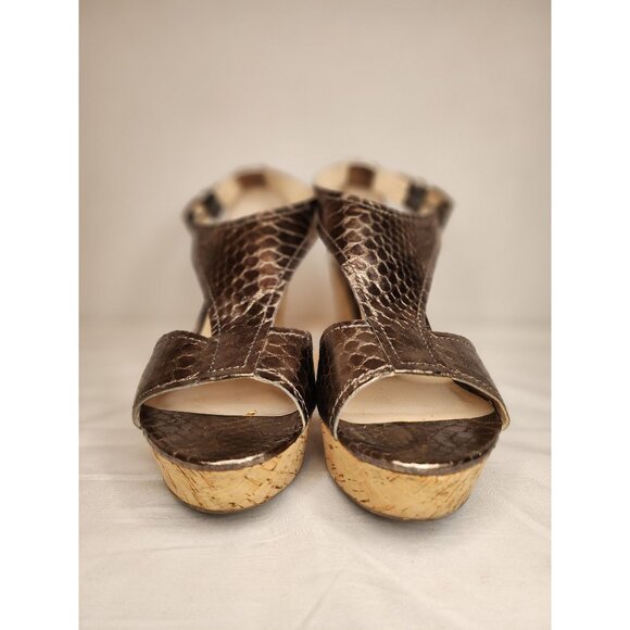 Franco Sarto SUPRA Women's Bronze Faux Leather Snakeskin Wedge Platform Sandals - Picture 2 of 8
